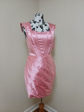 Pink Satin Cocktail Dress with Structured Bodice